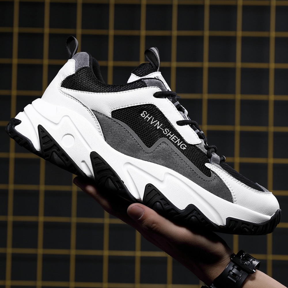 Men's Round Head Shoes Front Lace-Up Mid-Heel Casual Sports Single Shoes