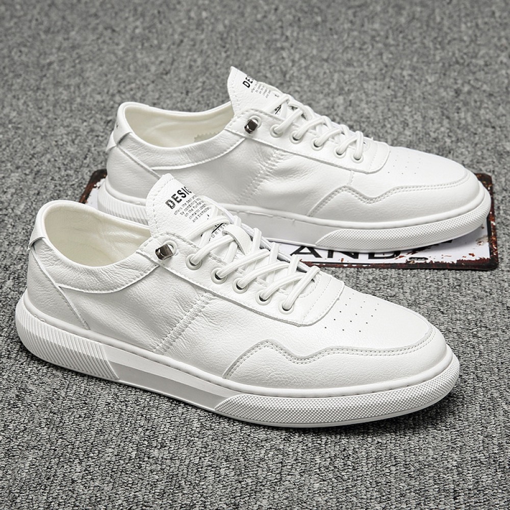 Summer New Pure Leather White Men's Trend Casual Shoes White