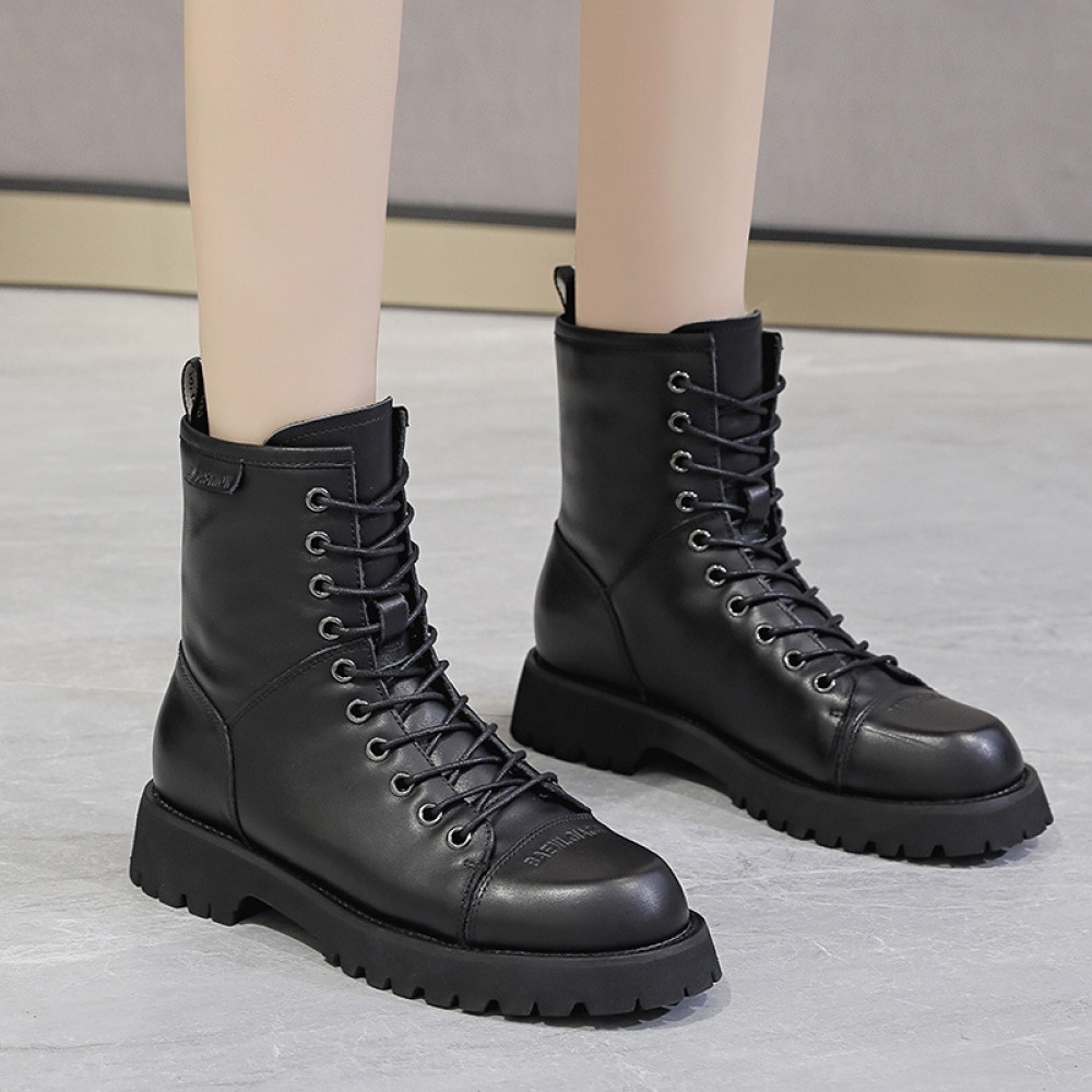 Autumn New Round Toe Thick Bottom Tube Black Short Martin Boots Trend