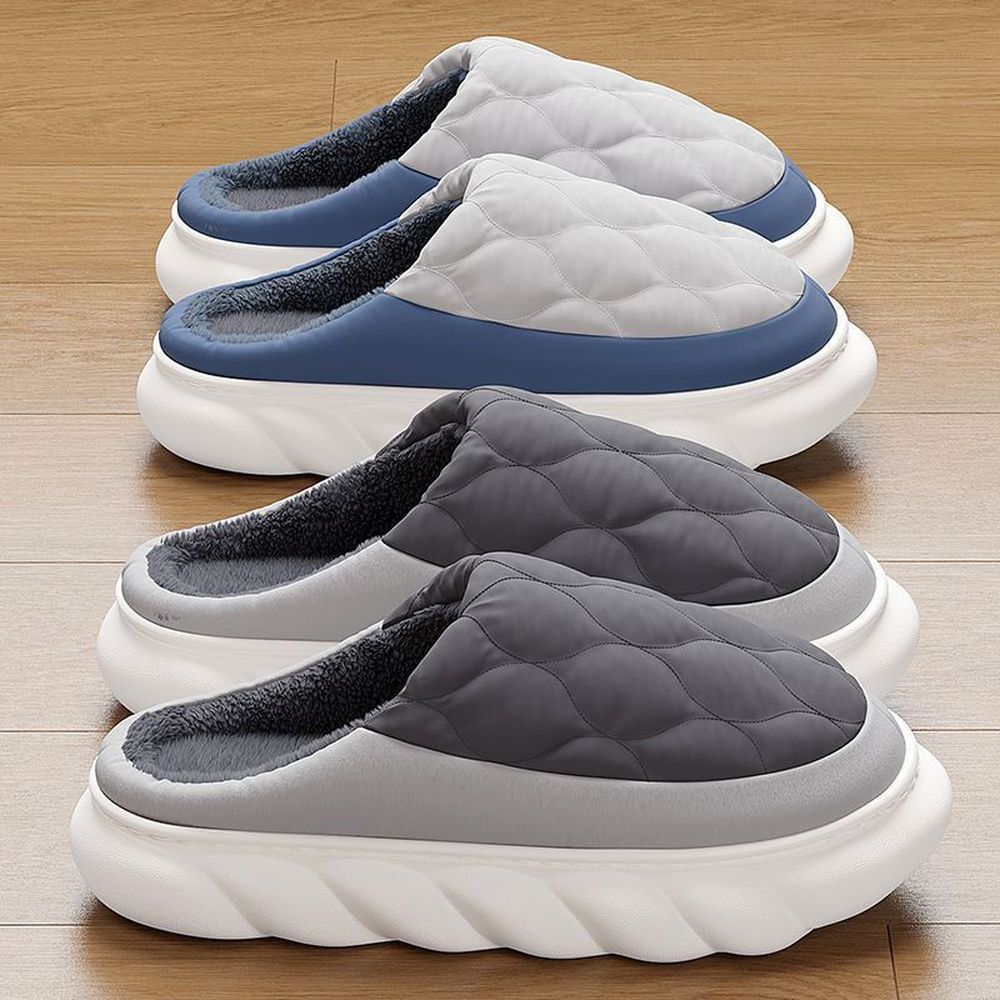 Home Non-slip Flat Bottom Couple Fashion Simple Warmth Cotton Mop Slippers